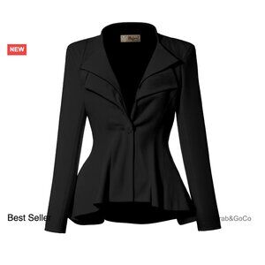 Oversized Peplum Blazer Double Lapel Stretch Fabric Professional Chic Workwear